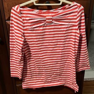 Kate Spade Striped 3/4 length sleeve Boat Neck top orange/white size medium